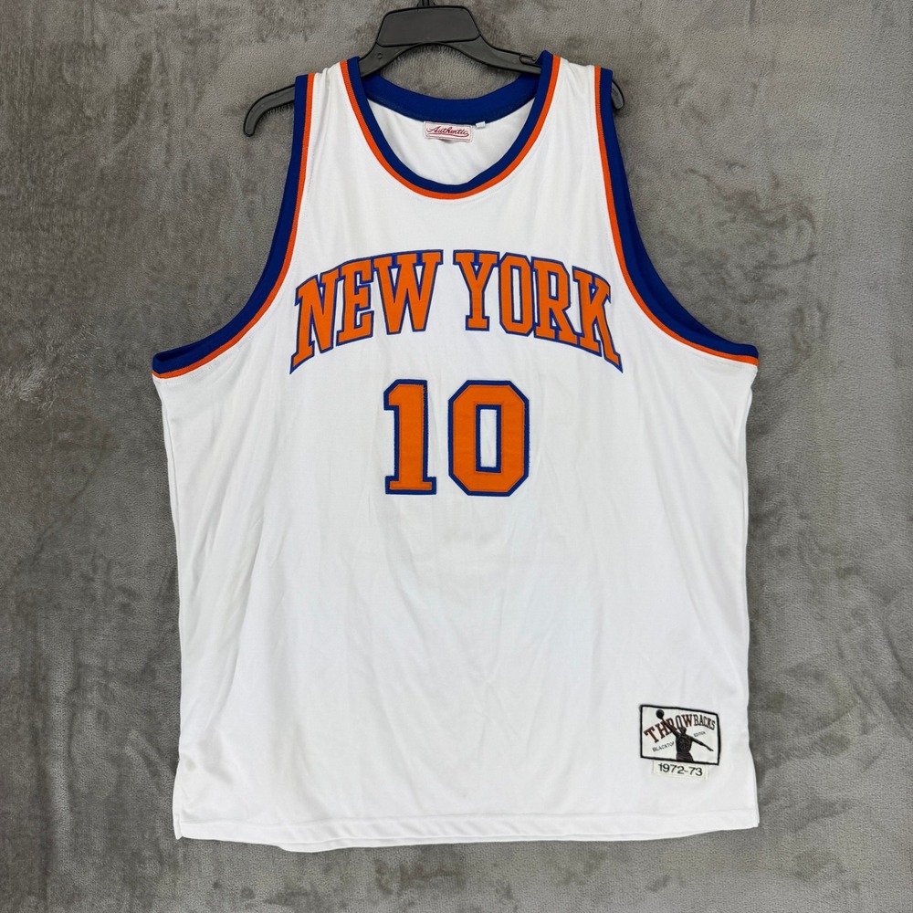 Authentic New York Knicks 10 Walt Frazier 1972-73 Throwback Jersey Men 2XL White